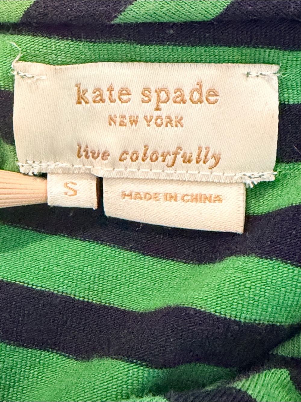 Kate Spade Navy Blue/Green Striped Top. 3/4 Sleeve. Small. - Picture 2 of 6